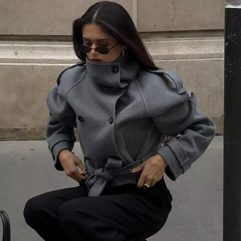 Women Woolen Jacket 2025 Autumn Winter Lapel Long Sleeve Women's Coat Zipper Loose Female Casual Outerwear Retro Lady Tops ﻿