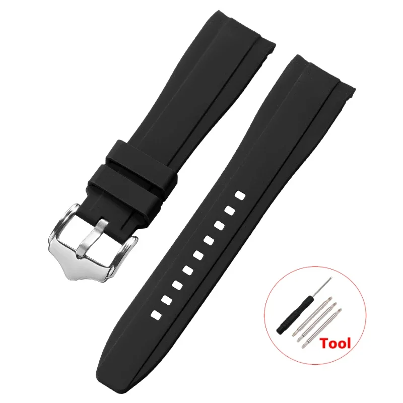 High-Quality Waterproof Curved End Silicone Watch Band - 20mm/22mm Rubber Strap