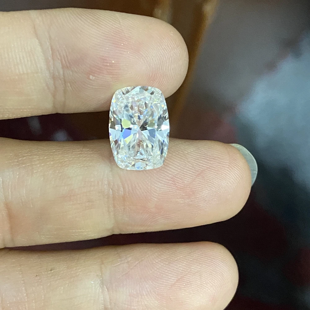 Ice Crushed Elongated Cushion Cut White Moissanite 7x9mm 8x10mm D