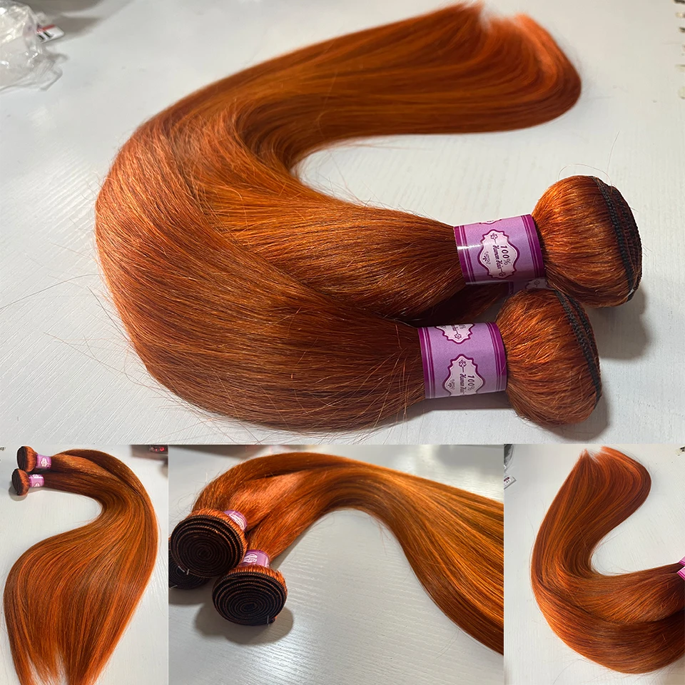 Ginger Orange Straight Human Hair Bundles #350 Colored Bone Straight Brazilian Raw Virgin Double Weft
