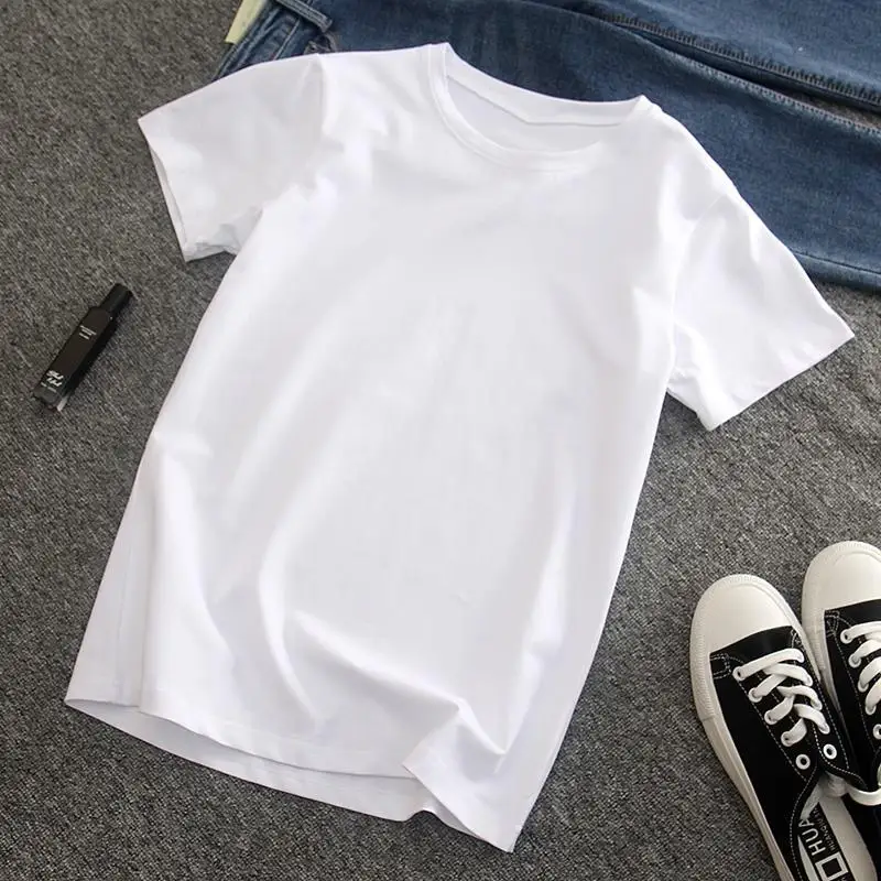 

Pure Cotton Pure White Short Sleeved T-sleeved Women Instagram Summer Loose and Slimming Versatile Half Sleeved Oversized Top