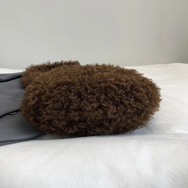 Frauen Weiche Plüsch Handtasche Neue Winter Einkaufstasche Taschen Weibliche Lamm Woolen Unterarm Tasche Große Kapazität Pelzigen Flauschigen Schulter Tasche – Detail 27