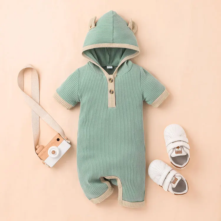 best baby bodysuits Fashion Solid Color Baby Clothes Boys Romper Summer Baby Girl Romper Cotton Short Sleeve Hoodie Newborn Clothing 3-12 Months Baby Bodysuits cheap