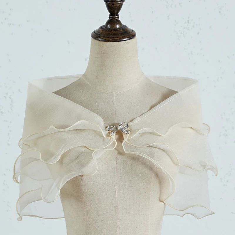

Women Layered Gauze Shawl Shrug for rhinestone Buckle Wedding Bolero Cap