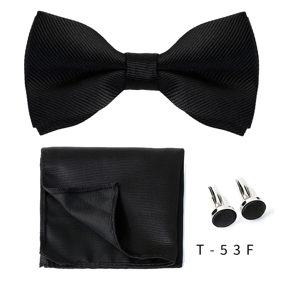 Männer Krawatten Set einfarbige Fliege Krawatte Manschetten knöpfe Taschentuch Mode Schmetterling Party Hochzeit Fliege für Männer Hemd Accessoires – Detail 25