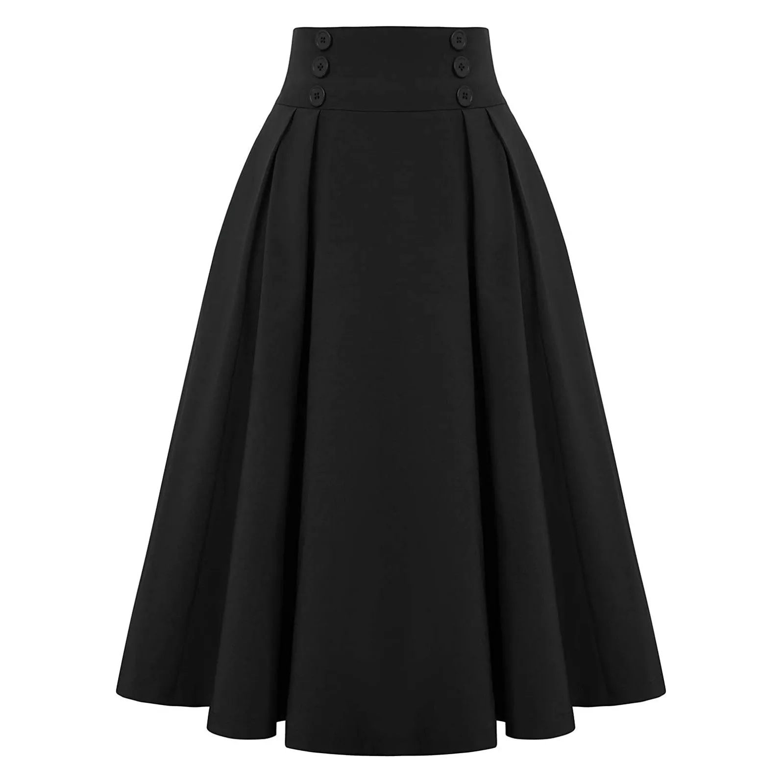 Description Picture 5 of itemKnit Midi Length Skirt With Button High Waist Fashion Vintage Solid Color Elegant Pleated Skirt for Women Large Swing Bottoms