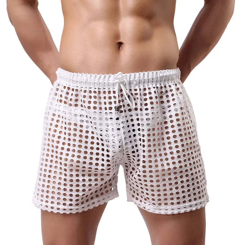 Men's Sexy Big Mesh Hollow Out Boxer Shorts Men Leisure Household Transparent Nets Board Shorts Male Underwear 6