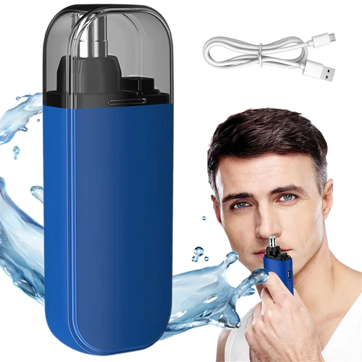 Nose Hair Trimmer 2 in 1 Nasal Hair Cutter Electric Portable Nose Trimmer Rechargeable with Dust Protection Cap Blue 2