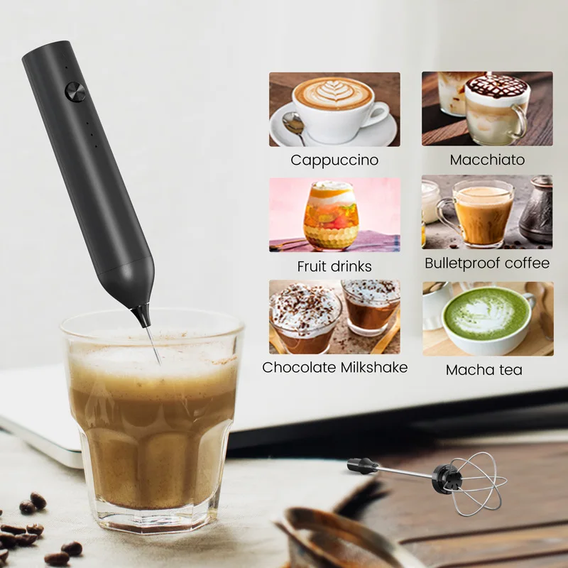 2in1 Milk Frother USB Rechargeable Electric Egg Beater Whisk Coffee Mixer Double Heads Milk Frothers Baking Stirrer Food Blender 2