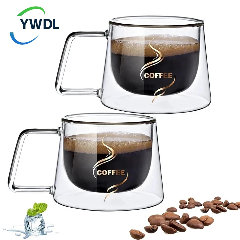 YWDL 이중 벽 유리 커피 머그잔, 내열성 에스프레소 컵, 단열