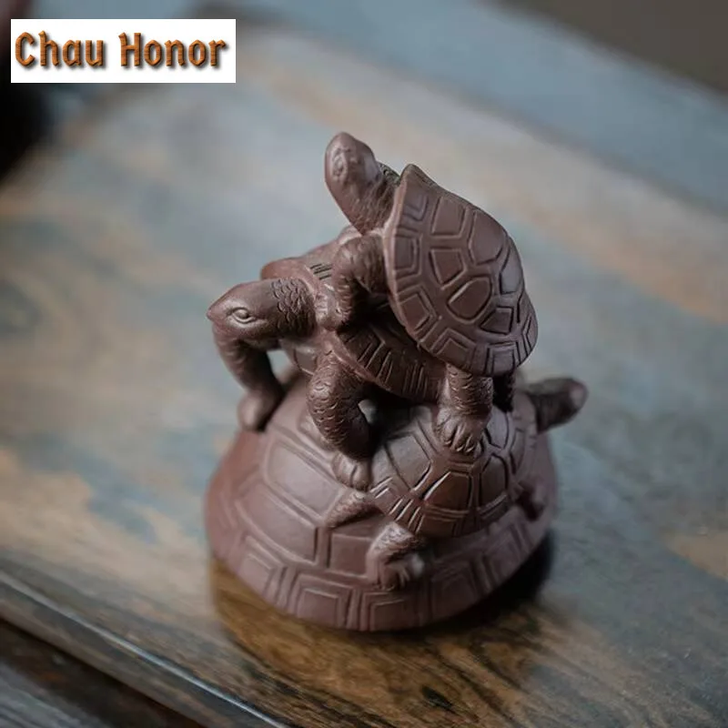 Yixing Handmade Purple Clay Tea Pet Chinese Longevity Turtle Statue Ornaments Sculpture Tea Figurine Tea Set Decoration Art