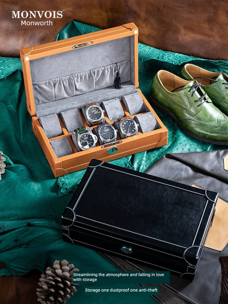 Caja de almacenamiento de reloj mecánico para hombre, caja organizadora de  lujo de cuero con 5 ranuras para guardar relojes, regalo de exhibición -  AliExpress