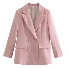 

Elmsk 2022 Pink Elegant Women Blazers And Jackets England Style Office Lady Fashion Double Breasted Texture Blazer Women Tops