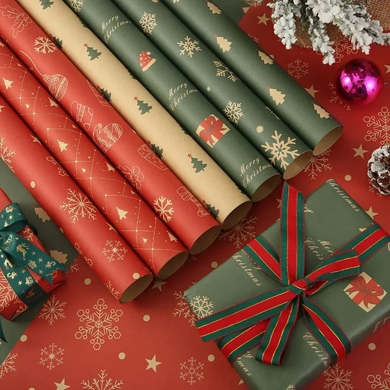 Christmas Gift Wrapping Paper Santa Claus Snowflake Pattern Gift Wrap Artware Kraft Paper Christmas Decorative Gift Packaging