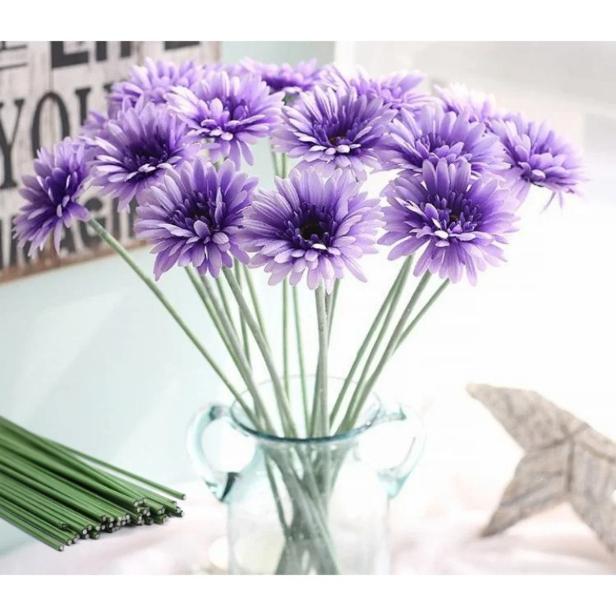 10-50Pcs Plastic-clad Iron Flower Stem for Artificial Hydrangea Rose 30/40cm Flower Head Stick Rod Wedding Decor Accessory