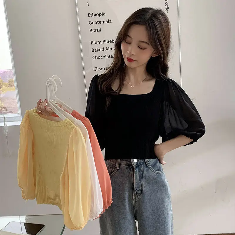 

Женская футболка, сезон весна-лето 2023, Повседневный пуловер, однотонные топы, рубашка с длинным рукавом, женская модная одежда