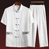 Cotton and Linen (top + Pants) Elderly Men Gold Silk Pan Buckle Pocket Embroidered Tang Dress Han Dress Lay Tai Chi Suit Set 4