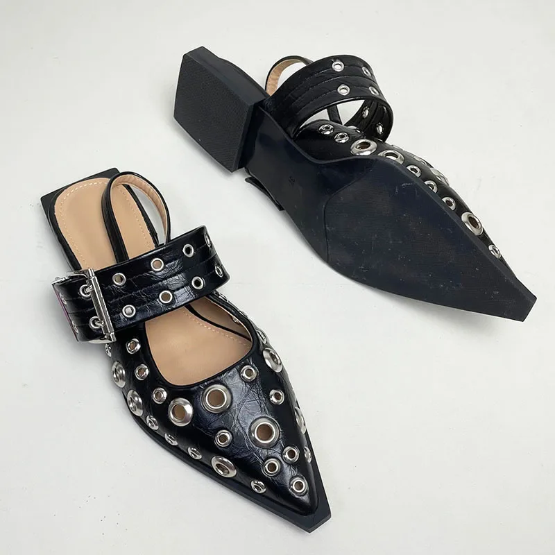 Big Size Luxury Women Flats Sandals Shoes Female Casual Buckle Strap Fashion Pointed Toe Ladies Sandals Shoes Slingback Women Slingback Sandals Women Flat Shoes