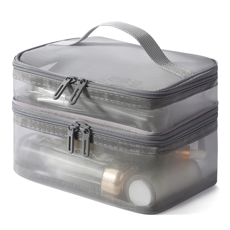 2024 Double-Layer Travel Cosmetic Organizer Bag – Transparent Folding Mesh Zipper Pouch with Large Capacity for Makeup and Wash Kits Bags & Storage Items Beach bags