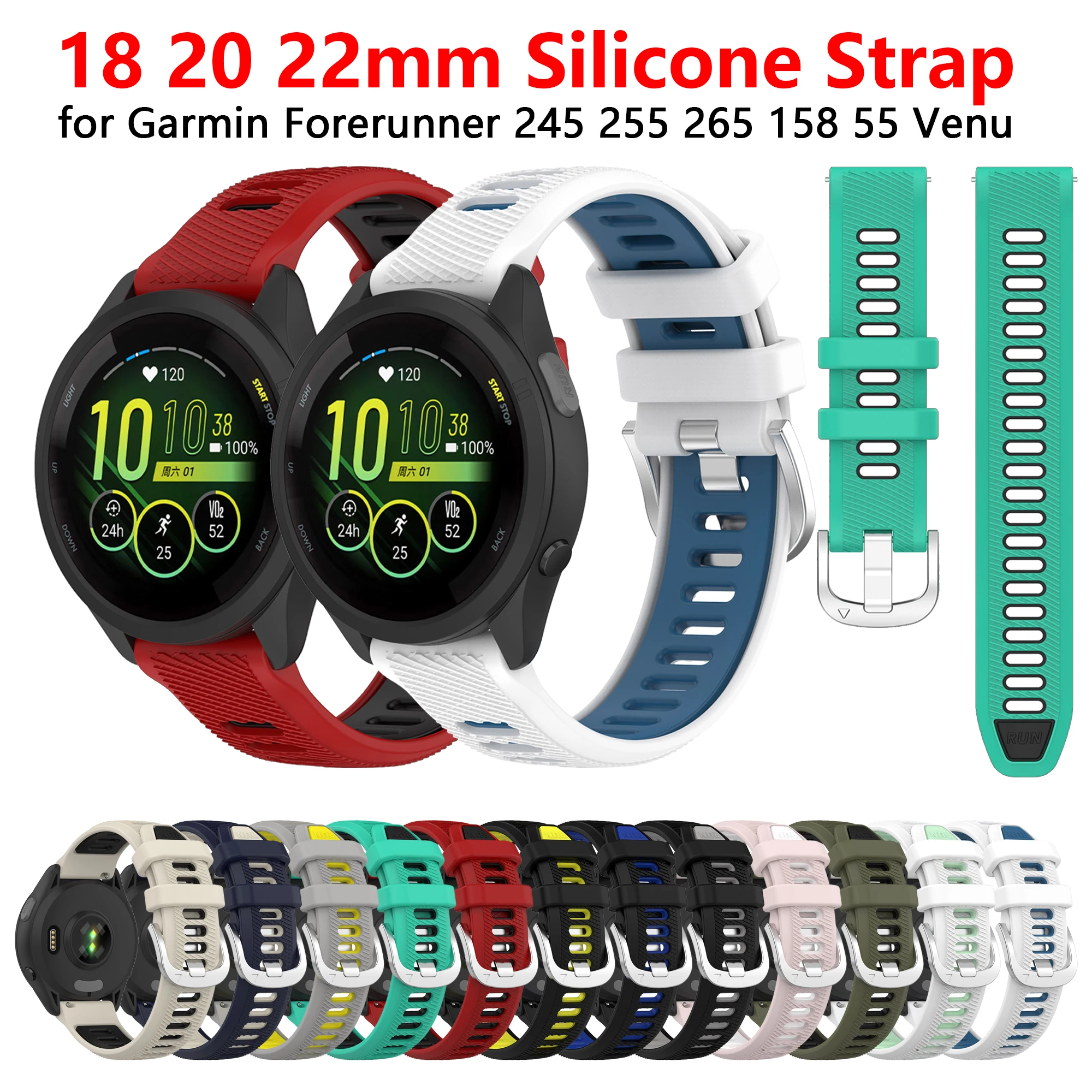 20 22mm Band For Garmin Forerunner 265 255 245 745 Watch Strap Silicone  Bracelet for Vivoactive 4 3 Venu 2 3 SQ Wristband Correa