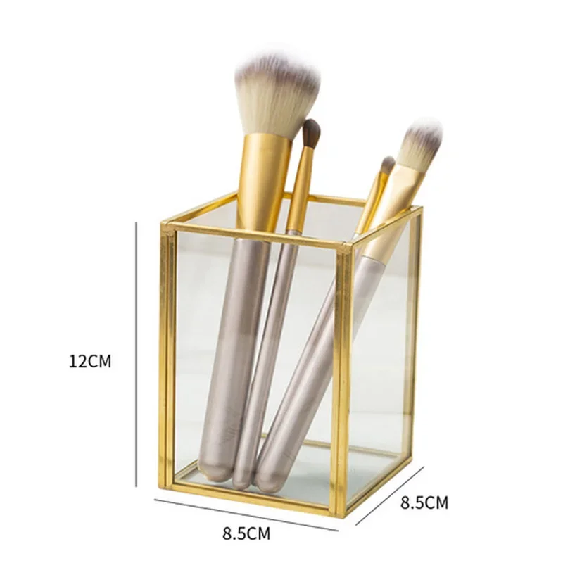 Golden Cosmetic Storage Box Desktop Lipstick Finishing Glass Plaid Jewelry Classification Storage Makeup Brush Organizer WF 5