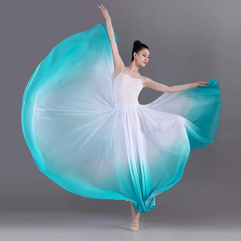 Jupes de danse de Ballet à 360 degrés pour femmes, longue jupe fluide élégante et dégradée, vêtements de pratique de gymnastique, Costume de danse classique