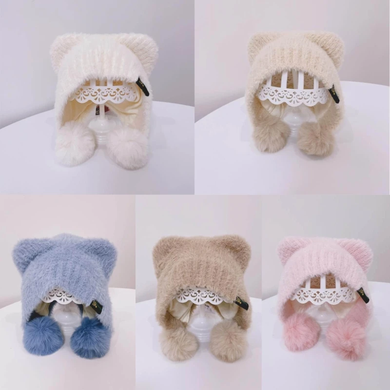 

Winter Warm Plush Baby Hat Thicken Earflap Children Bonnet with Pompom Balls Solid Color Boy Girl Outdoor Beanie Cap