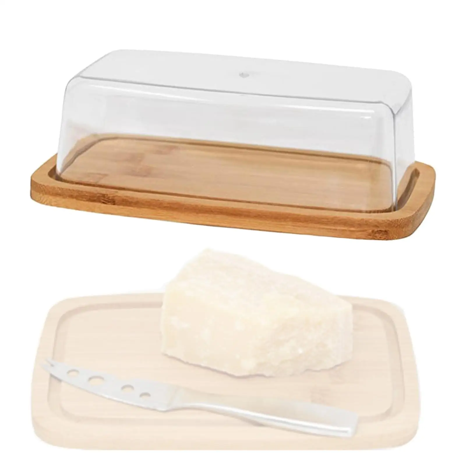 Bamboo Butter Dish Rectangular Cheese Storage Tray Plate Food Container Glass Acrylic Lid Keeper Tool Kitchen Tableware