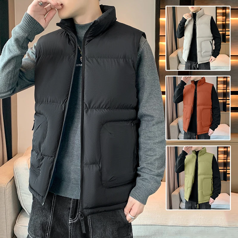 Winter Stand Collar Cotton Padded Vest Sleeveless Jacket Men/Women Casual Sport Waistcoat Stylish Parka Coat Korean Outwear Tops