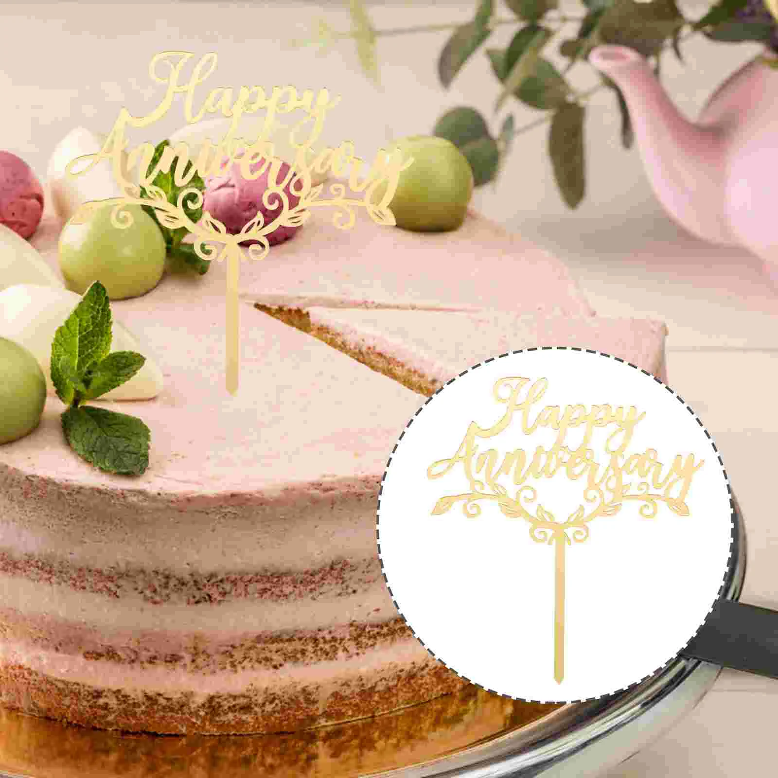 

6PCS Wedding Anniversary Cake Toppers Happy Anniversary Letters Printed Cake Picks Delicate Wedding Anniversary Cupcake