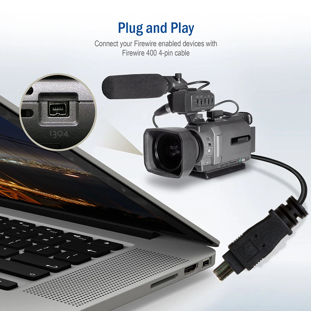 IEEE-1394 FireWire Cable 4 pin Adapter for Apple Sony