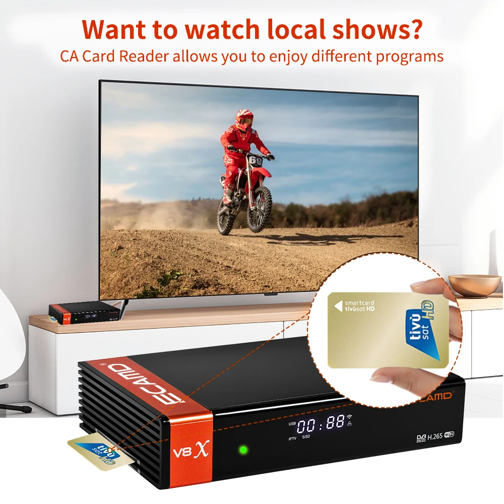 ECAMD V8X Satellite TV Receivers DVB S/S2/S2X 1080P HD Built-in 2.4G WIFI CA Card Slot 2.4G Wifi V8 Nova upgrade GT MEDIA V8X satellite tv receiver