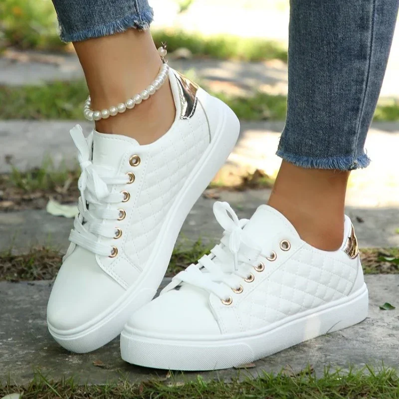 Size 35-41 2024 Women White Sneakers Spring Autumn Womens Fashion Black Lace-up Soft Soled PU Leather Shoes Ladies Casual Shoes 6