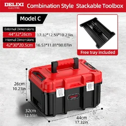 DELIXI ELECTRIC Stackable Tool Box with Detachable Trolley and Secure Double Buckles (Model C)