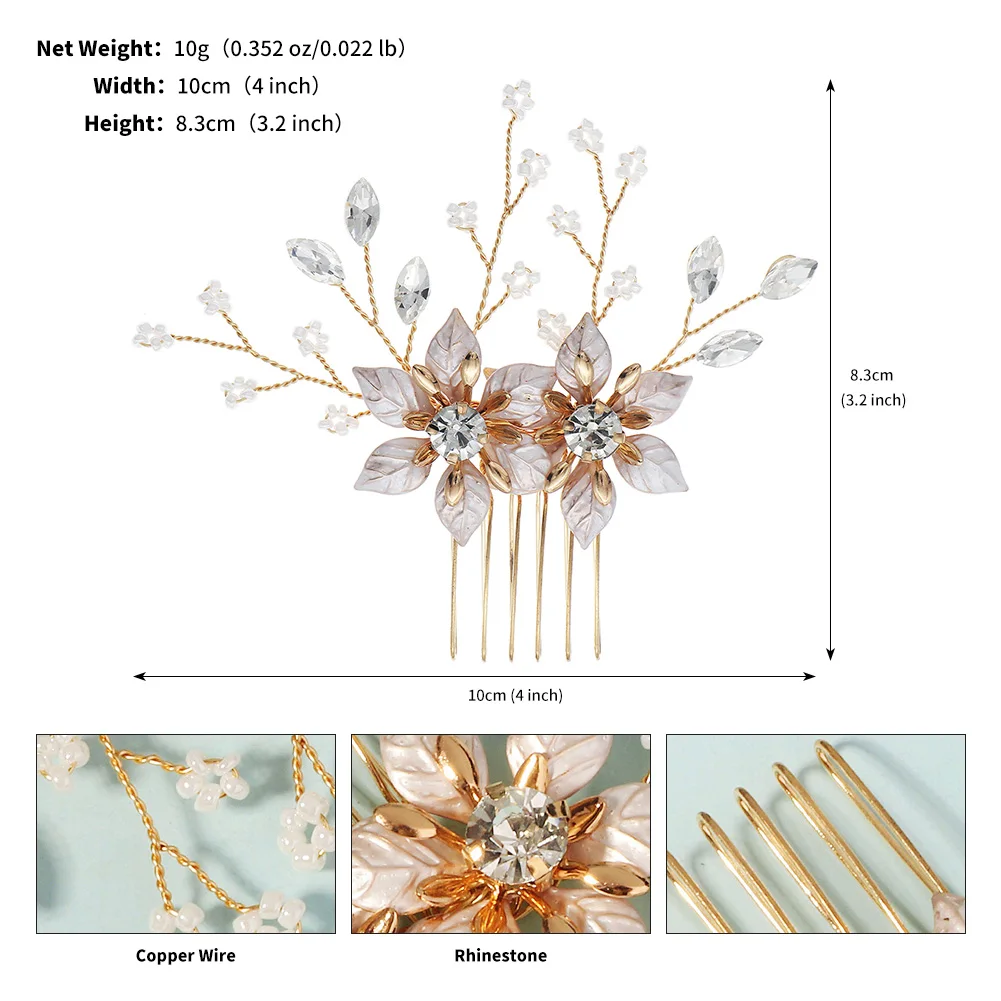Efily Gold Alloy Rhinestone Hair Comb Fashion Handmade Copper Wire Hair Clip Headdress Bridal Wedding Jewelry Accessories