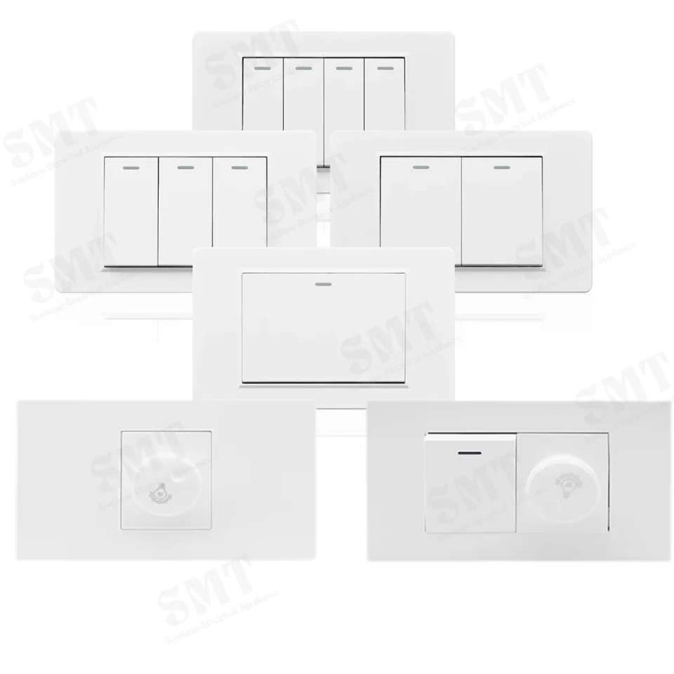 สวิตช์ไฟติดผนังพลาสติกแบบแผง US รุ่น 118  1/2/3/4 ช่อง สวิตช์แบบสองทางสำหรับบันได 220V พร้อมไฟ LED หรี่แสงได้ ควบคุมความเร็วพัดลม 1