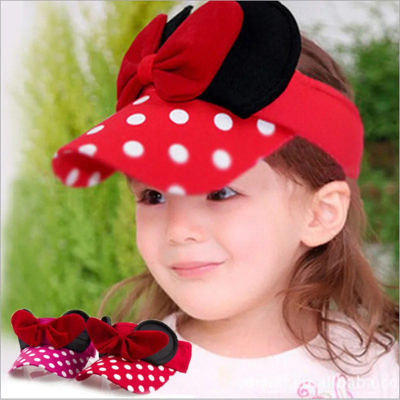 Summer New Children's Hat Cute Pink Wave Dot Bow Girl Baby Outdoor Sports Portable Sunshade and Sunscreen Empty Top Hat