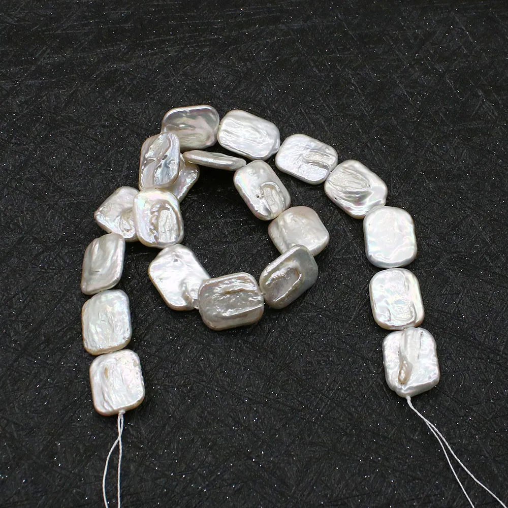 1 Strand 15x20mm Natural Freshwater Pearl Loose Beads Strand Rectangle Shaped DIY for Making Necklace Bracelets White Color