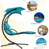 Hammock Chair Lounge Chair w/Built-in Pillow and Removable Patio Swing Lounge Chair Canopy Hammock Arc Stand 4