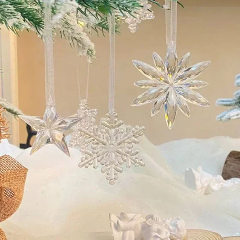 24 Décorations Noël Flocons Neige Acrylique Transparent - Pendentifs Glaçon Pour Sapin