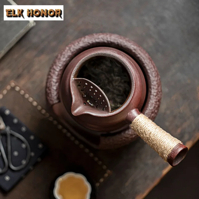 Retro Coarse Pottery Tea Warmer Holder Tea Pot with Candle Warmer Set Stove Household Kettle Stand Carbon Furnace Drinkware
