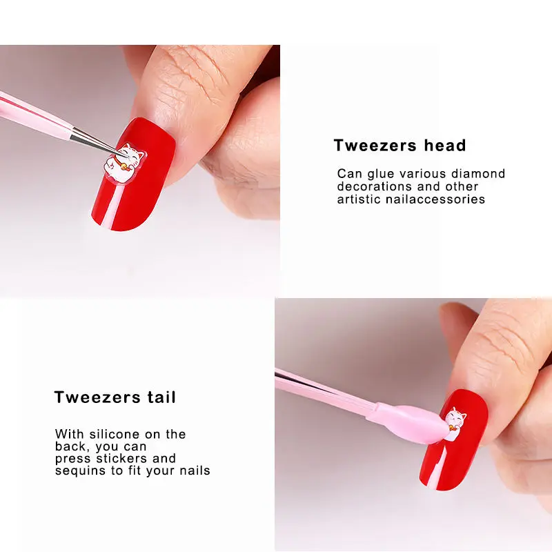 Silicone Nail Art Tweezers With Pressing Head Double Ended Nail Stickers Rhinestones Pick Up Clip Makeup Eyelash Extension Tools 3