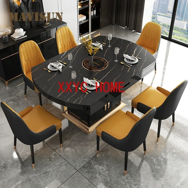 Rock Plate Long Dinner Table For Small Living Room Home Furniture Set 6 Chairs Loft Inside