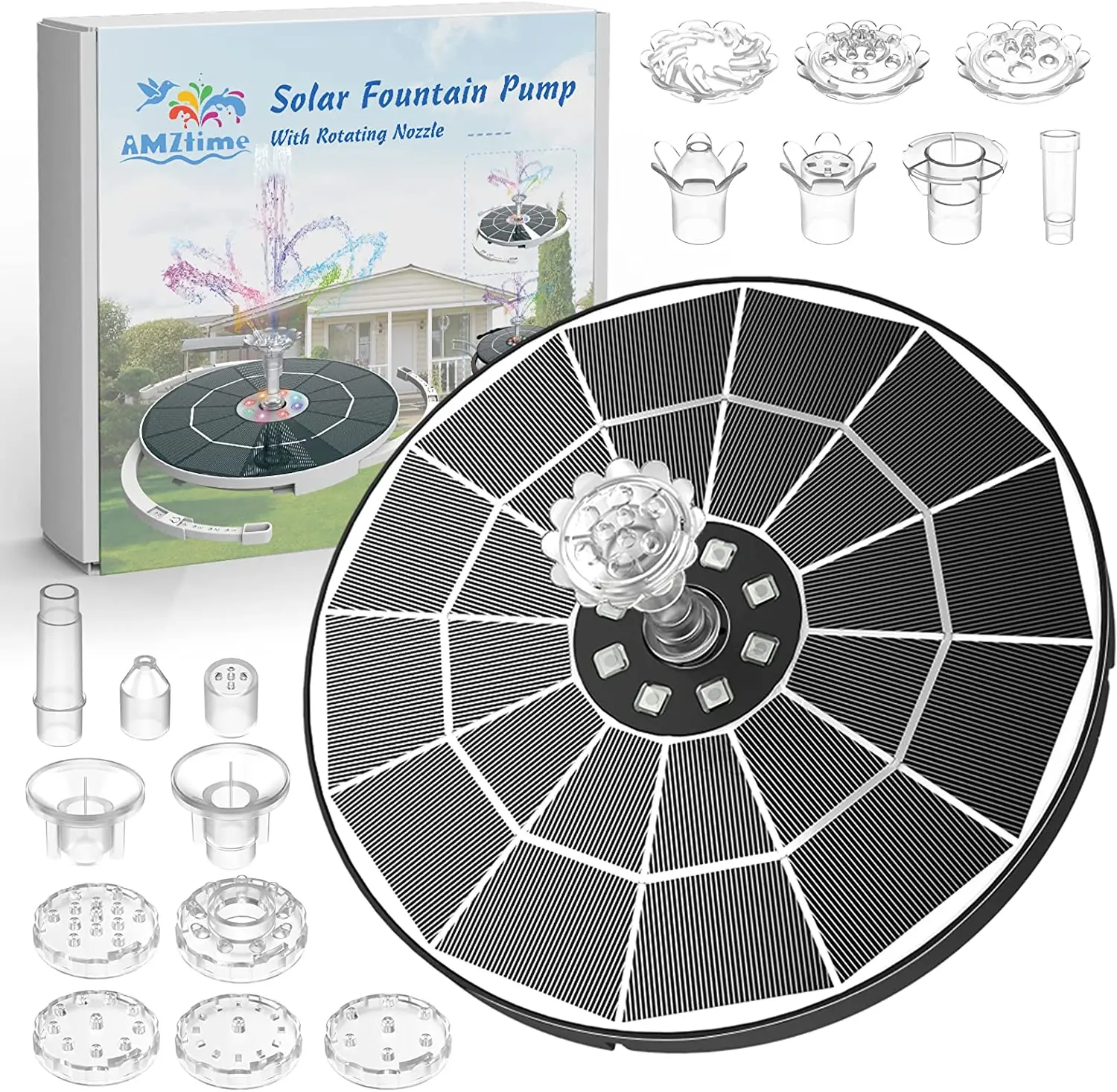 5.5W LED Solar Fountain Pump with Lights For Bird Bath DIY Glass Solar Panel Powered Water Fountain with 16 Nozzle solar fountain solar fountain pump water fountain garden pond fountain solar water pump