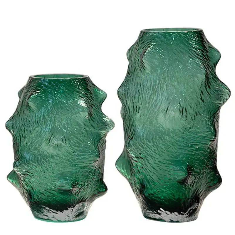 Glass Vase Sea Cucumber Shape Irregular Grain Spine Fold Green Terrarium Hydroponic Accessories Flower Vase Home Decoration 6