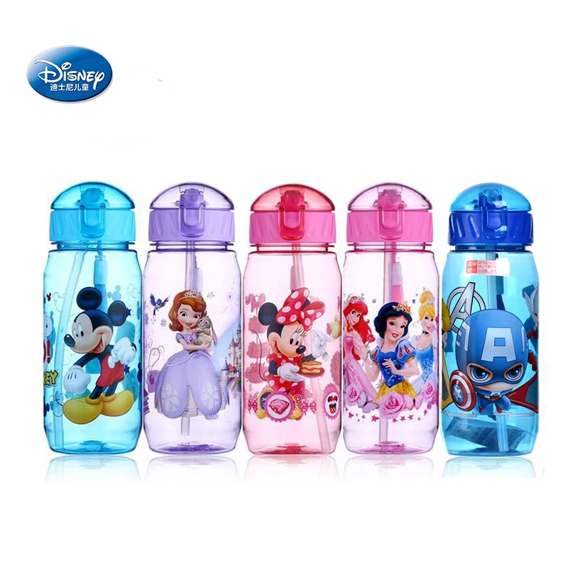 Disney Mickey Mouse Minnie Cartoon Cup Straw Kids Captain America Boy Girl Princess Sophia Sport Water Bottles Cups 450ml sports water bottle sports bottle water bottle plastic cup