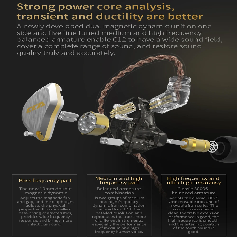 CCA C12 ̾ , 5BA + 1DD ̺긮 HiFi IEM ̾, 12 ̹    ׷  ̾, ǰ