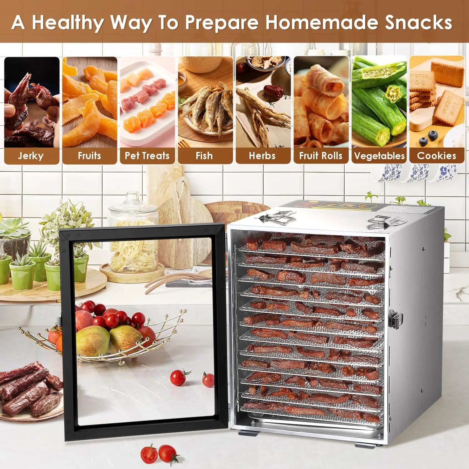 12 Stainless Steel Trays, Dehydrators For Jerky, Fruit, Pet Treats, Vegetables 3