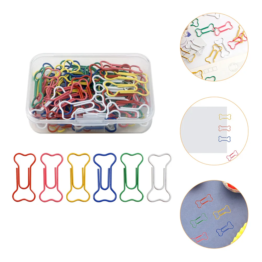 Nuobesty Office Paper Clips Bone Shape Cute Small Clamps Assorted Colors Note Bookmarks Planner Supplies Gifts