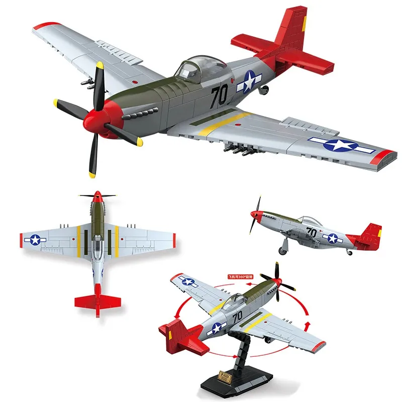 

Военный WW2 P-51D блок-боец с вращающейся базой DIY США модель самолета строительные кирпичные игрушки